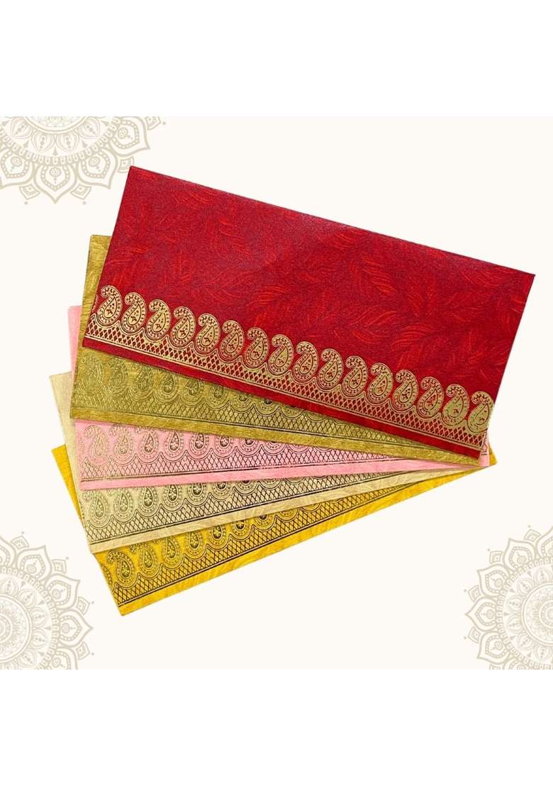 Vanya Creations Rectangle Shape Metallic Paper Shagun Envelopes for Gifting Cash Sagan Lifafa Pack of 100 - Indya