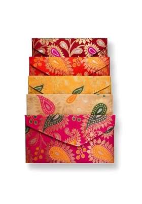 Nayashi Shagun Envelopes for Wedding Money Gift Brocade Silk Cash Envelopes with Best Wishes Card Set of 5