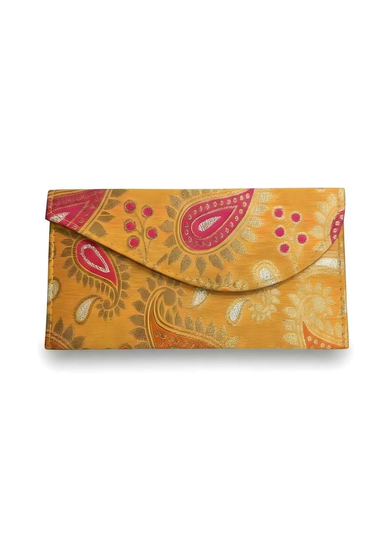 Nayashi Shagun Envelopes for Wedding Money Gift Brocade Silk Cash Envelopes with Best Wishes Card Set of 5 - Indya