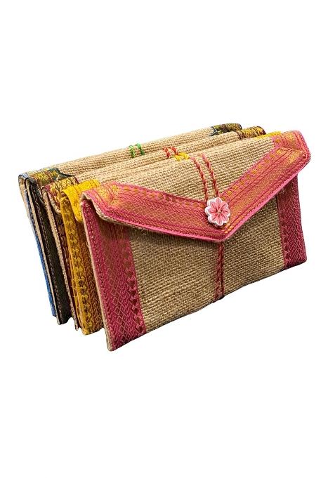 Fabjute Handcrafted Jute Cash Shagun Gift Envelope Beige with Multicolor Zari Border 4x7