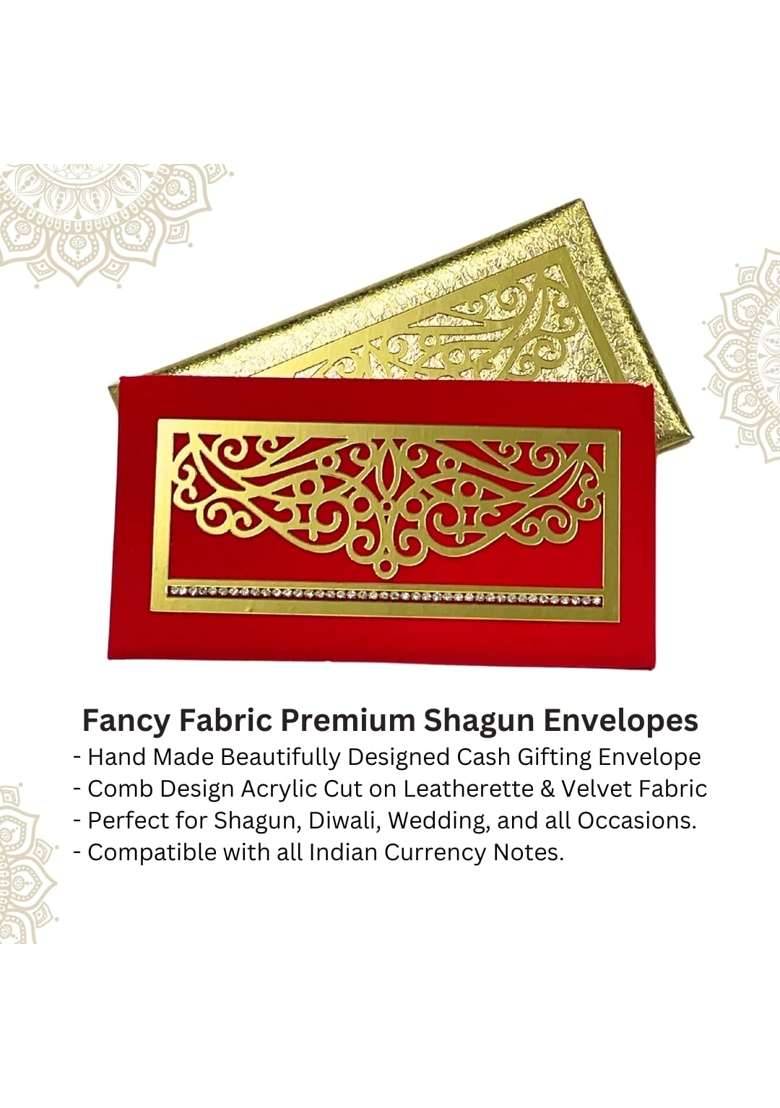 Vanya Creations Rectangle Shape Cloth Fabric with Acrylic Cut Comb Design Shagun Envelopes Pack of 4 - Indya