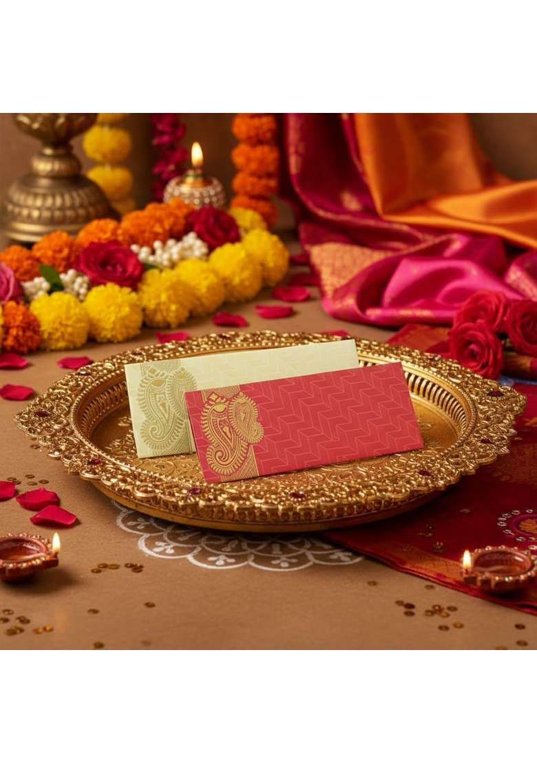 Krisah 100 Pcs Sagan Shagun Cash Gift Paper Envelopes Red and Beige - Indya