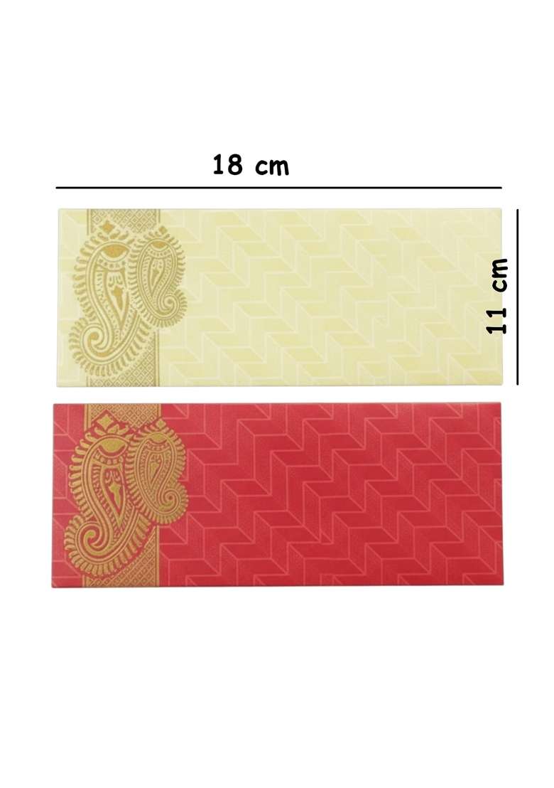 Krisah 100 Pcs Sagan Shagun Cash Gift Paper Envelopes Red and Beige - Indya
