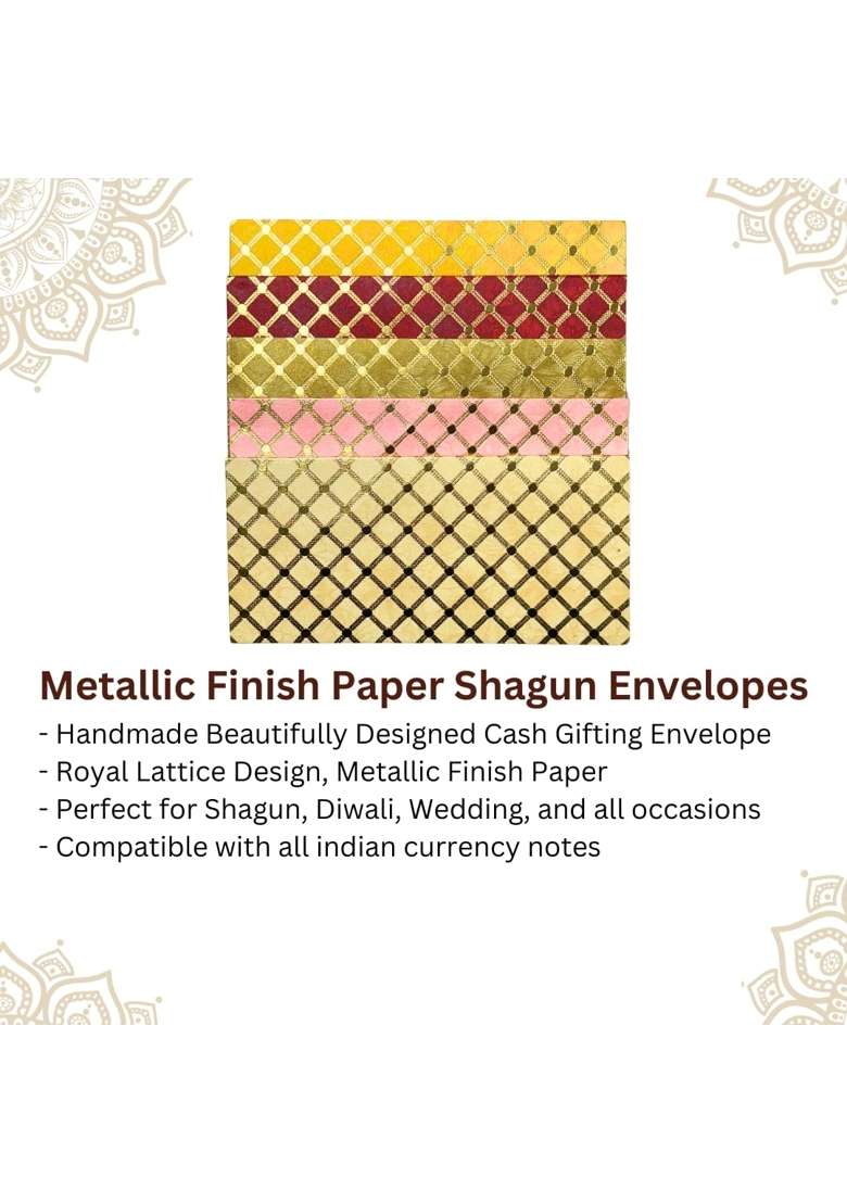Vanya Creations Rectangle Shape Metallic Paper Shagun Envelopes for Gifting Cash Sagan Lifafa Pack of 100 - Indya