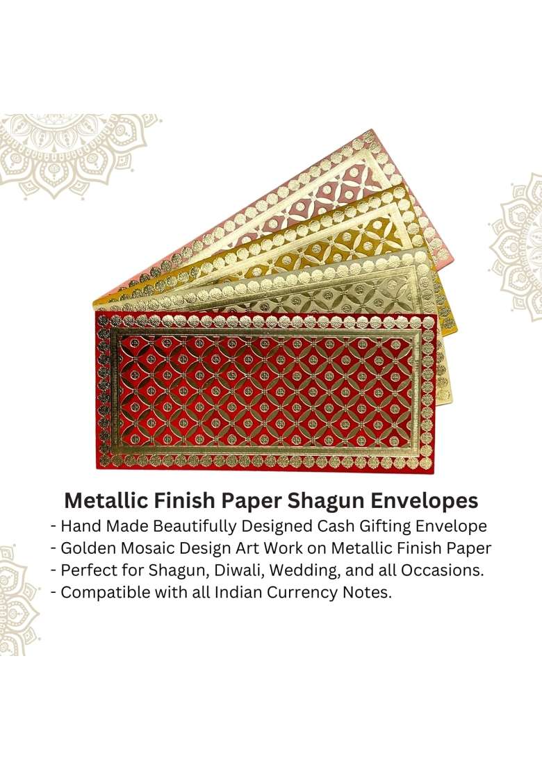Vanya Creations Rectangle Shape Metallic Paper Shagun Envelopes for Gifting Cash Sagan Lifafa Pack of 100 - Indya
