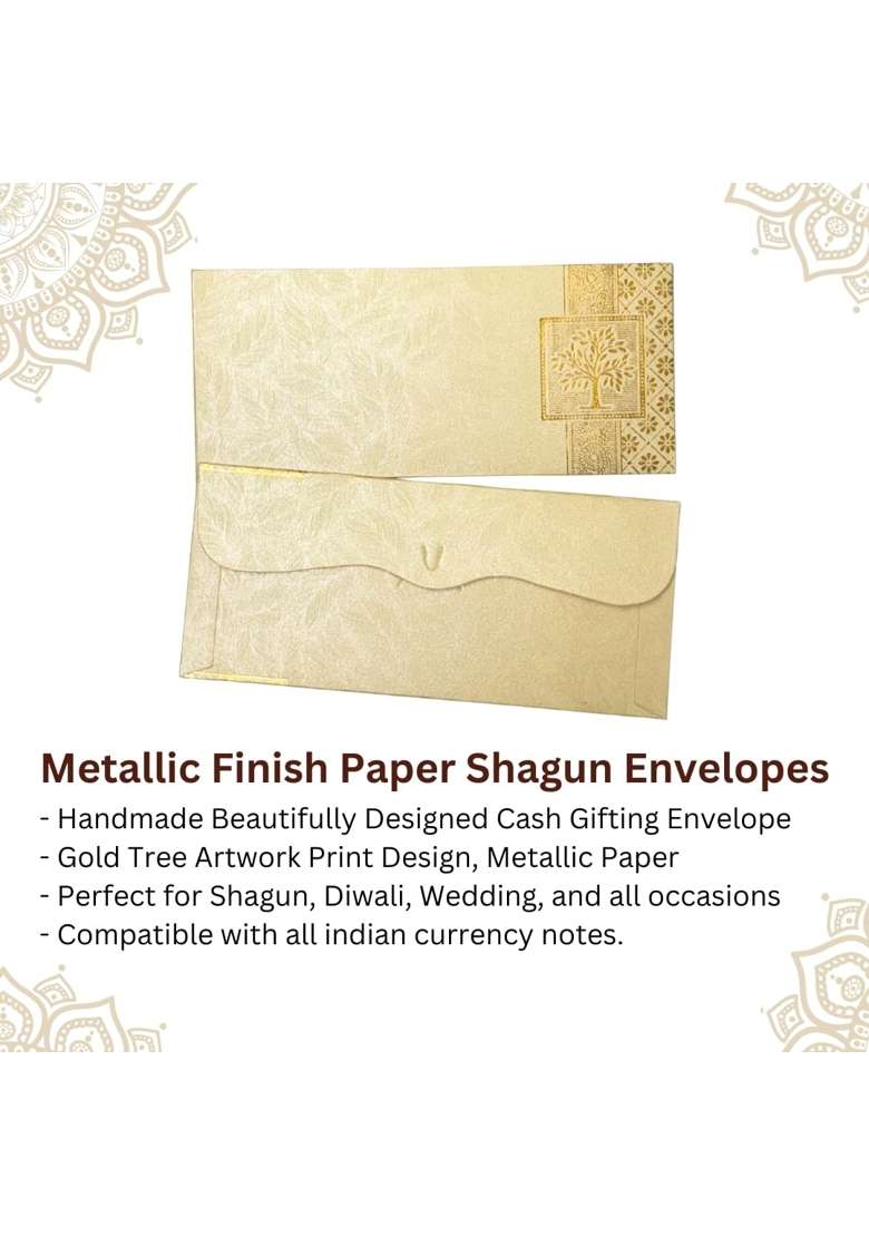 Vanya Creations Rectangle Shape Metallic Paper Shagun Envelopes for Gifting Sagan Lifafa Wedding Pack of 100 - Indya