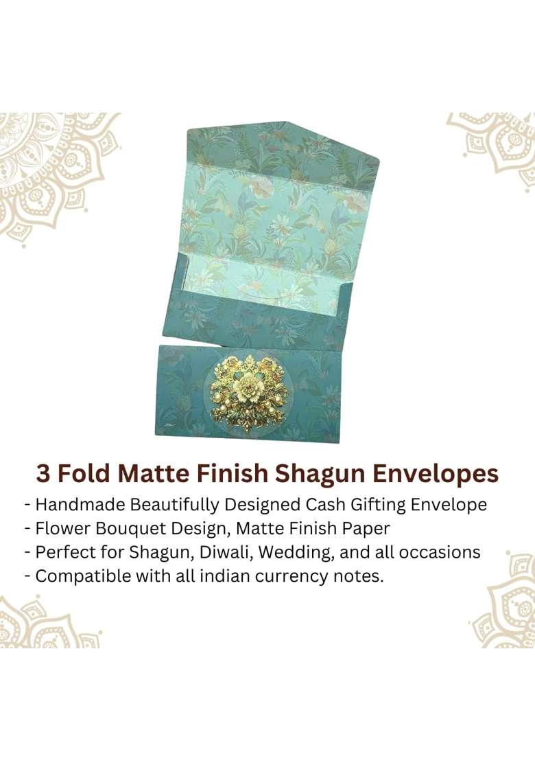 Vanya Creations Floral Bouquet Design 3 Fold Designer Shagun Envelopes for Gifting Money Rectangle Pack of 20 - Indya