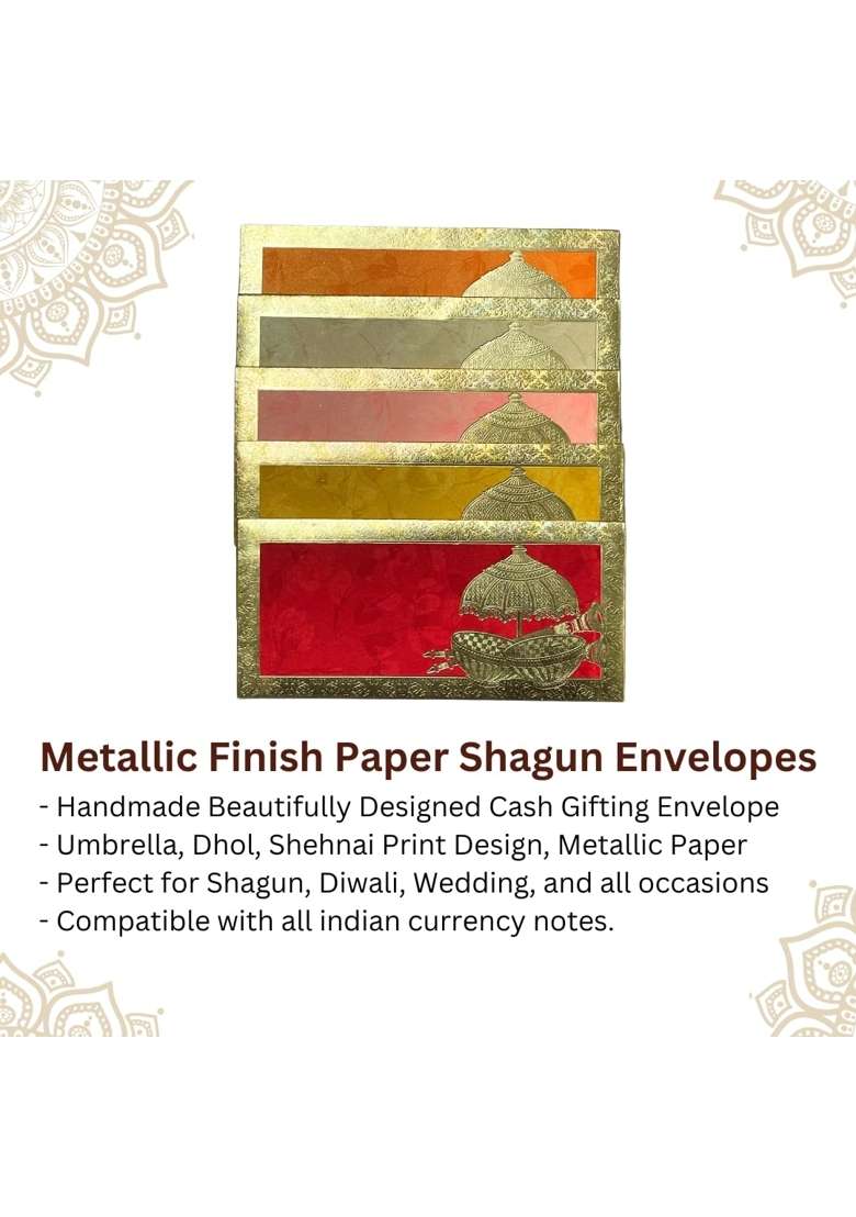 Vanya Creations Rectangle Shape Metallic Paper Shagun Envelopes for Gifting Cash Sagan Lifafa Pack of 100 - Indya