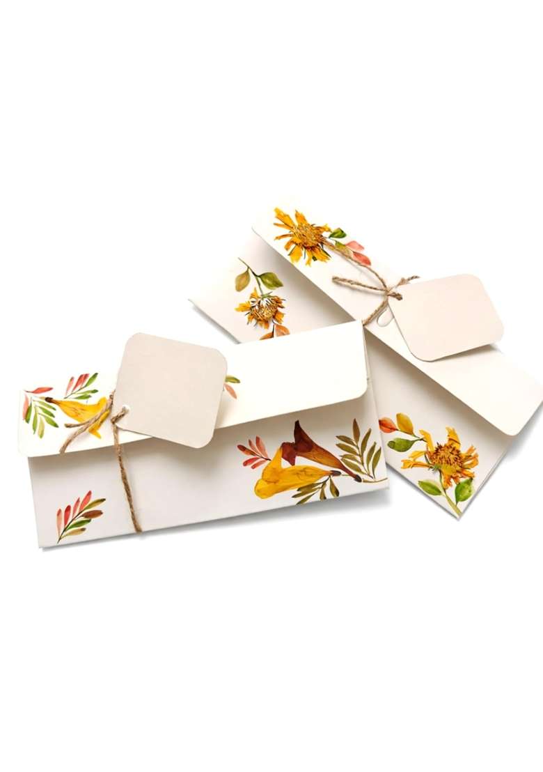Petals by Shweta Pressed Flower Shagun Envelopes 7 Point 25 3 Point 45 Inches Premium Quality Money Pack of 6 - Indya