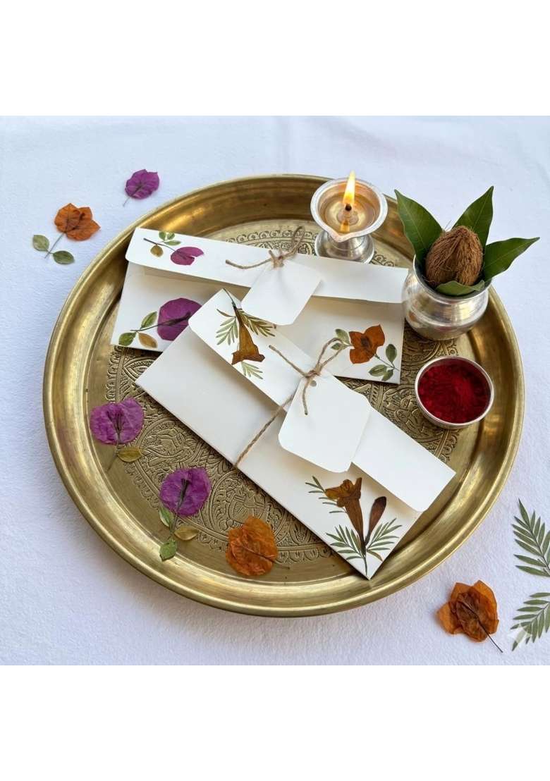 Petals by Shweta Pressed Flower Shagun Envelopes 7 Point 25 3 Point 45 Inches Premium Quality Money Pack of 6 - Indya