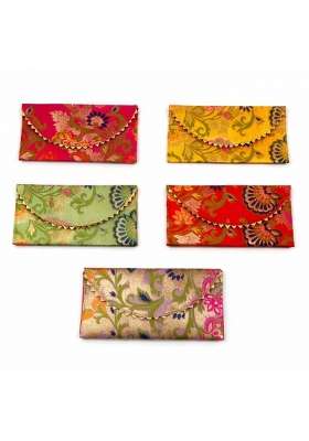 Nayashi Multicolor Ethnic Silk Brocade Shagun Envelopes for Money Gift Set of 10
