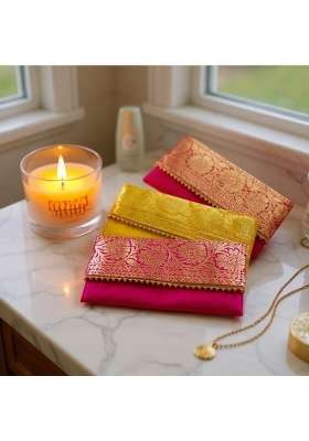 VS Club 10 Pack Banarasi Fabric Yellow Red Pink Shagun Envelopes for Gifting Money