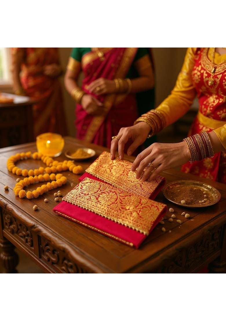 VS Club 10 Pack Banarasi Fabric Yellow Red Pink Shagun Envelopes for Gifting Money - Indya