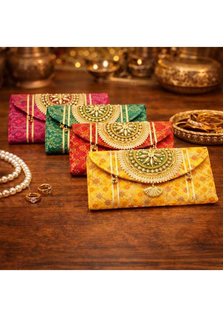 Kyzzo Shagun Money Envelopes Multicolor Gift Cash Envelopes for Weddings Diwali Anniversary Pack of 4 - Indya