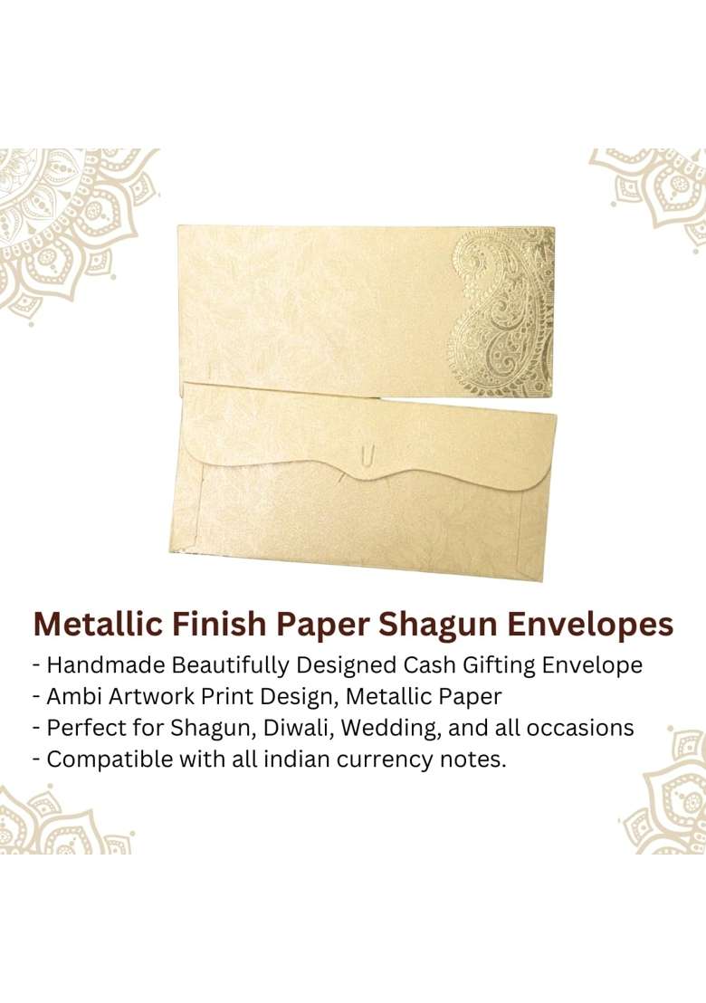 Vanya Creations Rectangle Shape Metallic Paper Shagun Envelopes for Gifting Cash Sagan Lifafa Pack of 100 - Indya