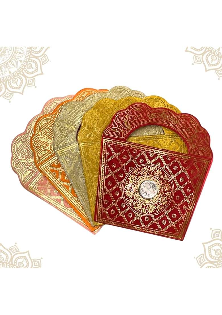 Vanya Creations Basket Look Metallic Paper Designer Shagun Envelope with Coin for Gifting Cash Sagan Pack of 40 - Indya