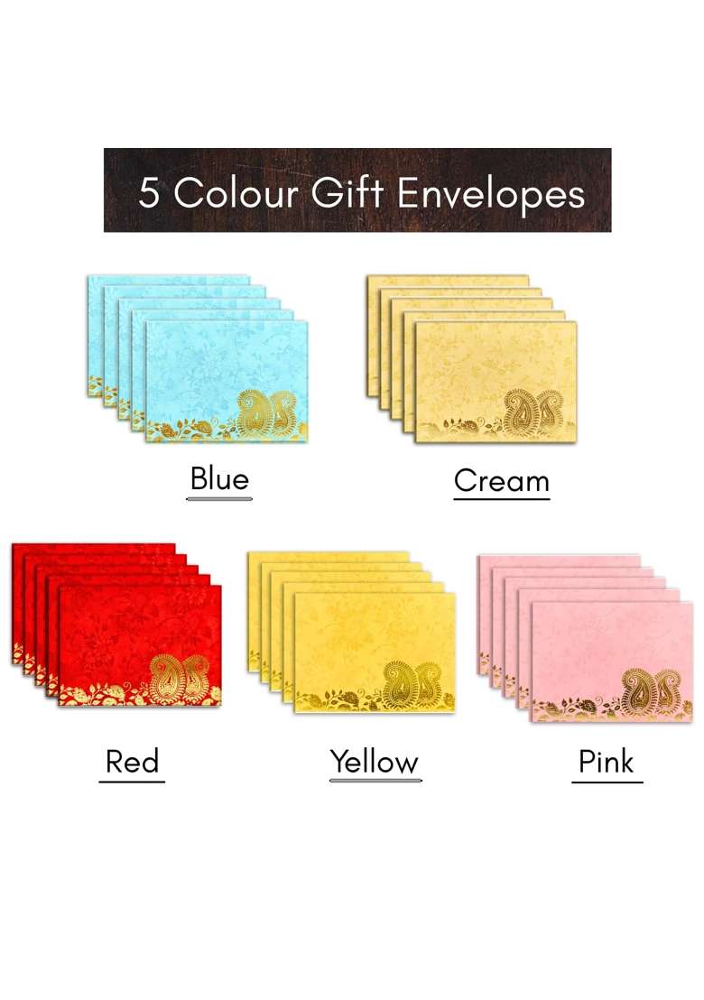 Vibsee Designer Pocket Size Shagun Envelopes for Gifting Cash Sagan Lifafa Wedding Occasion Money Pack of 100 - Indya