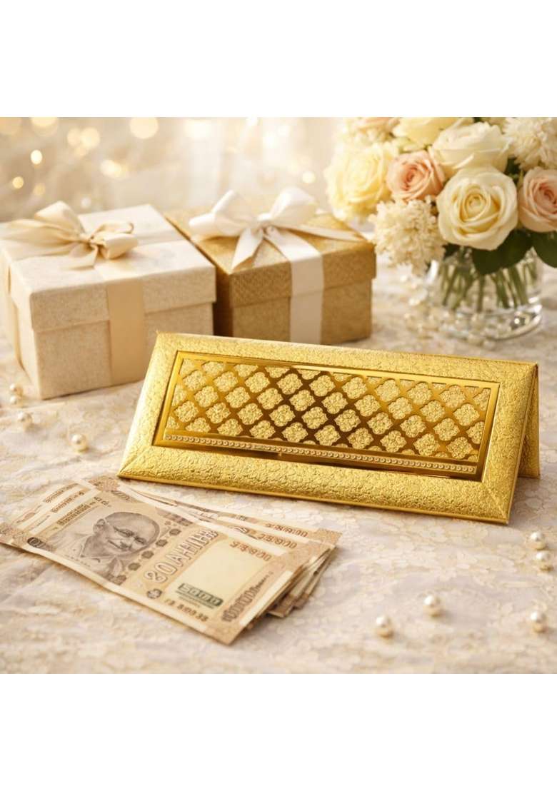 Nayashi Gold Laser Cut Shagun Envelope High Shine Metallic Finish Wedding Cash Gift Money Envelopes Set of 4 - Indya