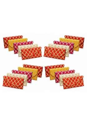 Traditional Cotton Cloth Shagun Cash Envelopes with Golden Gota Work Set of 20
