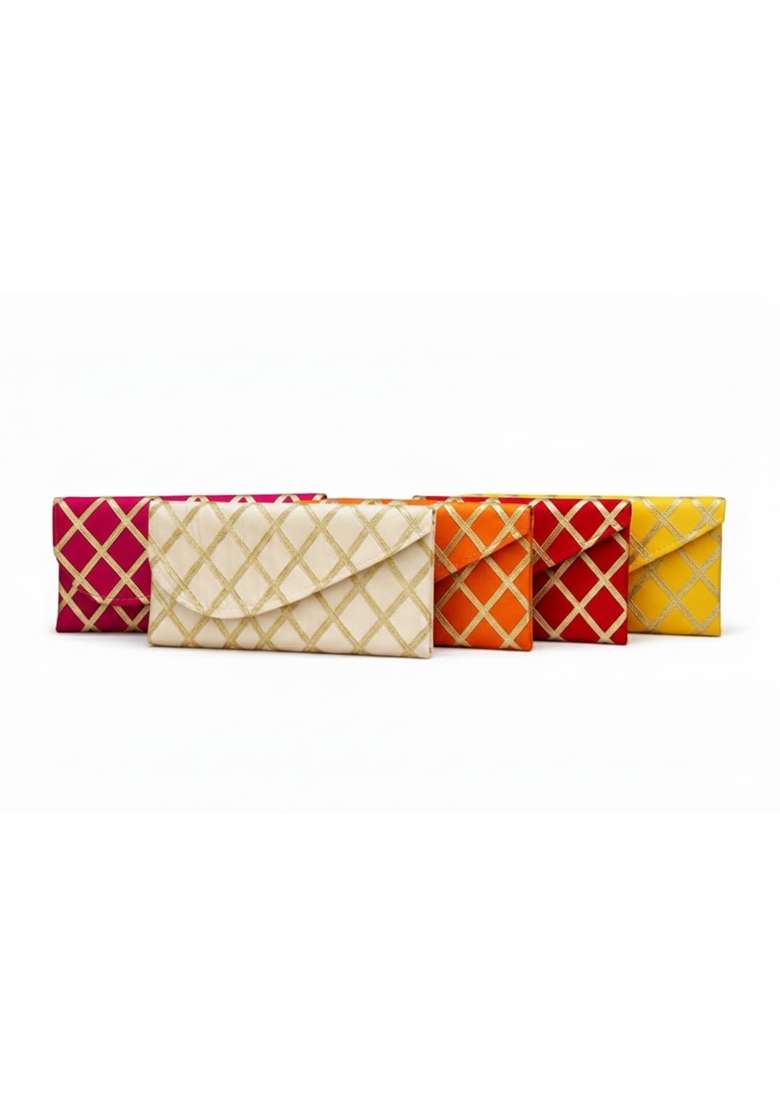 Traditional Cotton Cloth Shagun Cash Envelopes with Golden Gota Work Set of 20 - Indya