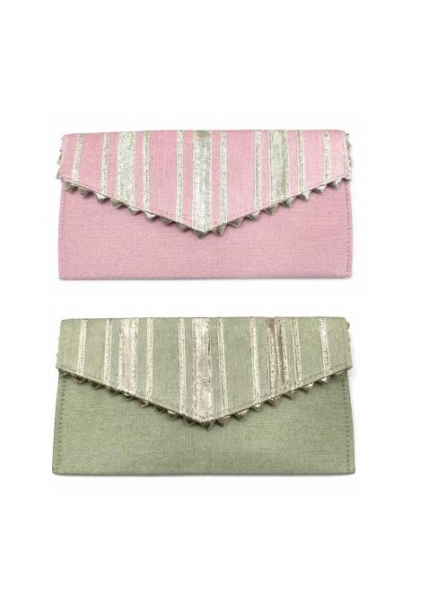 Nayashi Raw Silk Shagun Envelope Clutch 8 4 Inch Cute Pastel Colours Gota Patti Work Money Gift Set of 4