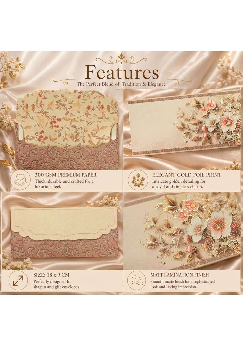 Fonsie Beige Cash Shagun Fancy Design Envelopes for Gifting Money on Wedding Gift Baby Shower Shagun Pack of 50 - Indya