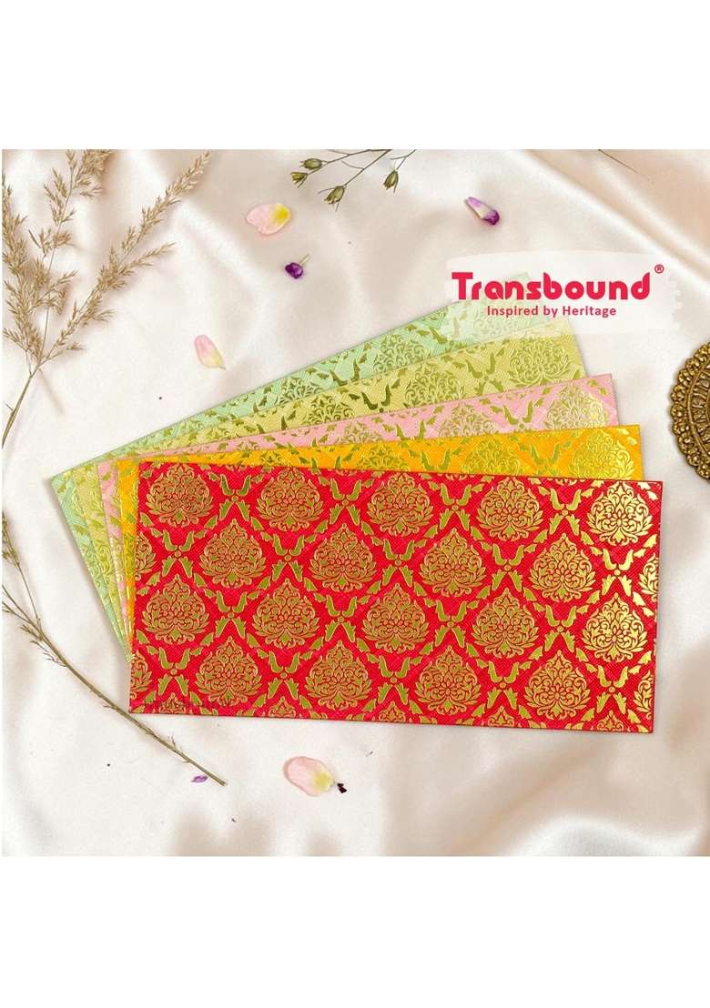 Transbound 100 Pcs Brocade Pattern Shagun Envelopes for Cash Gifts in Weddings Birthdays Rakhi - Indya