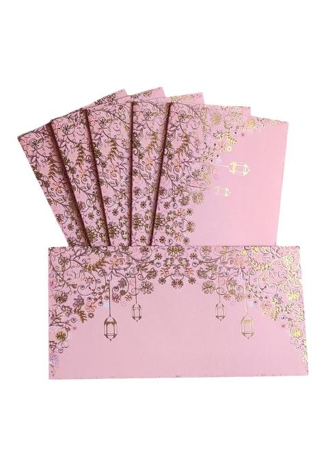 Jhintemetic Elegant Pink and Golden Mistletoe and Lanterns Shagun Envelopes Pack of 50