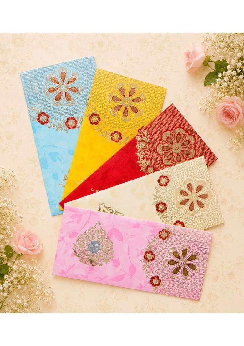 Decorative Shagun Envelopes with Floral Foil Print Envelopes for Gifting Cash Money Sagan Envelope Lifafa - Indya
