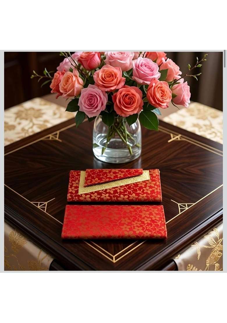 Meharvana Ethnic Brocade Silk Shagun Envelopes Gold Highlight Wedding Money Gift Covers with Best Set of 5 - Indya