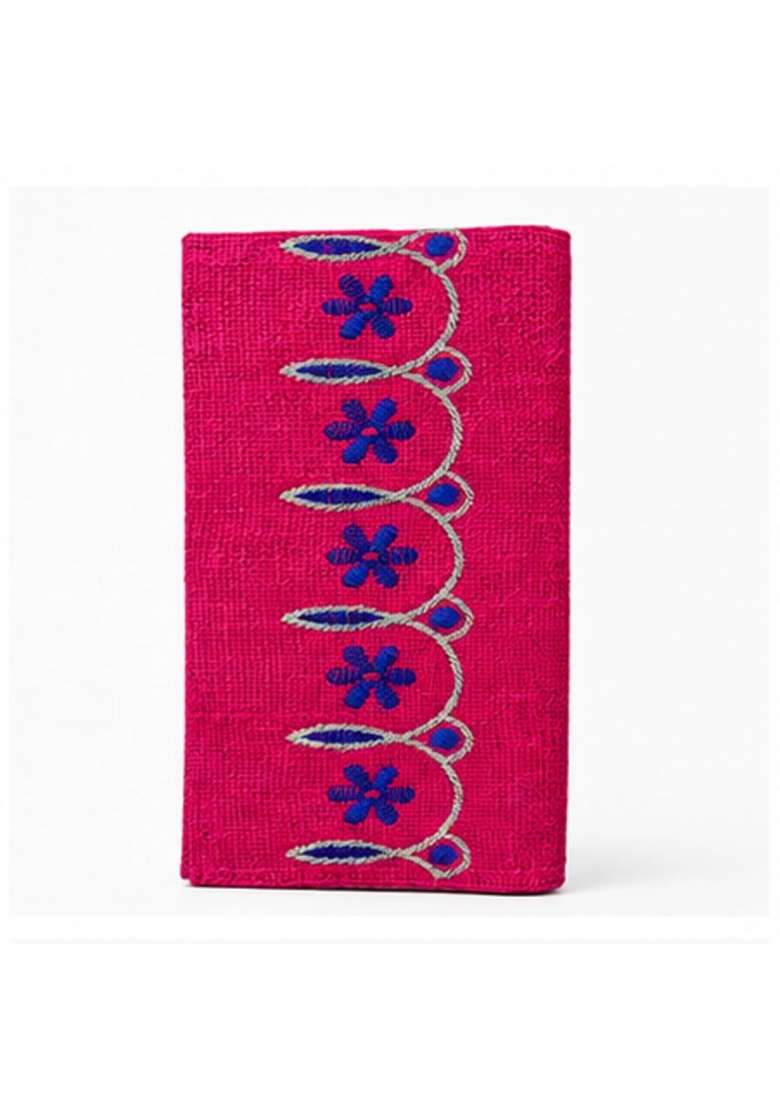 Urbane Essence Fuchsia Flora Jute Clutch for Women Embroidered Eco Friendly Shagun Envelope Bag with Closure - Indya