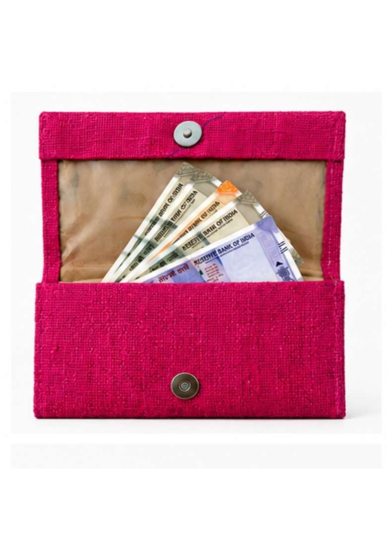 Urbane Essence Fuchsia Flora Jute Clutch for Women Embroidered Eco Friendly Shagun Envelope Bag with Closure - Indya