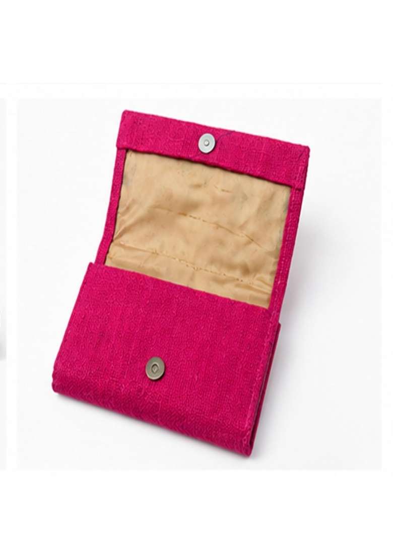 Urbane Essence Fuchsia Flora Jute Clutch for Women Embroidered Eco Friendly Shagun Envelope Bag with Closure - Indya