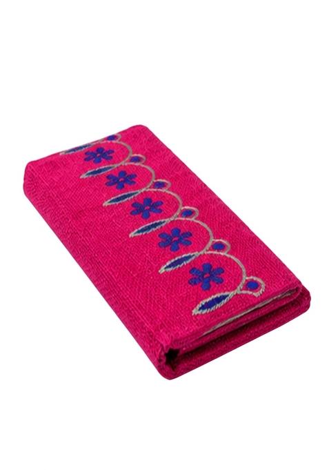 Urbane Essence Fuchsia Flora Jute Clutch for Women Embroidered Eco Friendly Shagun Envelope Bag with Closure