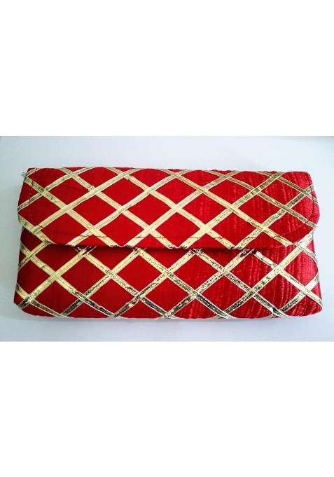 Shop Buzz Premium Raw Silk Fabric with Zari Gota Work Handmade Cash Box Clutch Wallet Shape Shagun Envelope