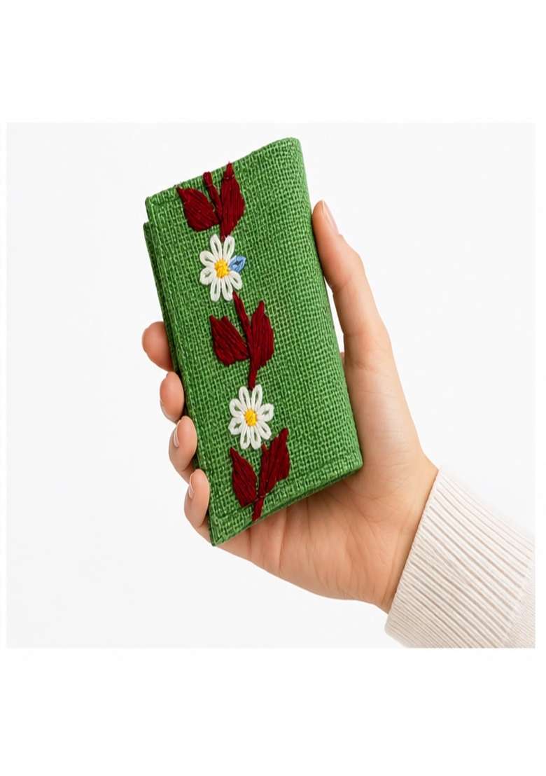 Urbane Essence Botanical Harvest Green Jute Wallet for Women - Indya