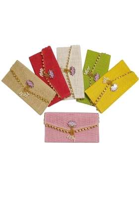 Goldgiftideas Lotus Design Jute Envelope Potli Bags for Return Gifts Shagun Envelope for Baby Shower Pack of 10