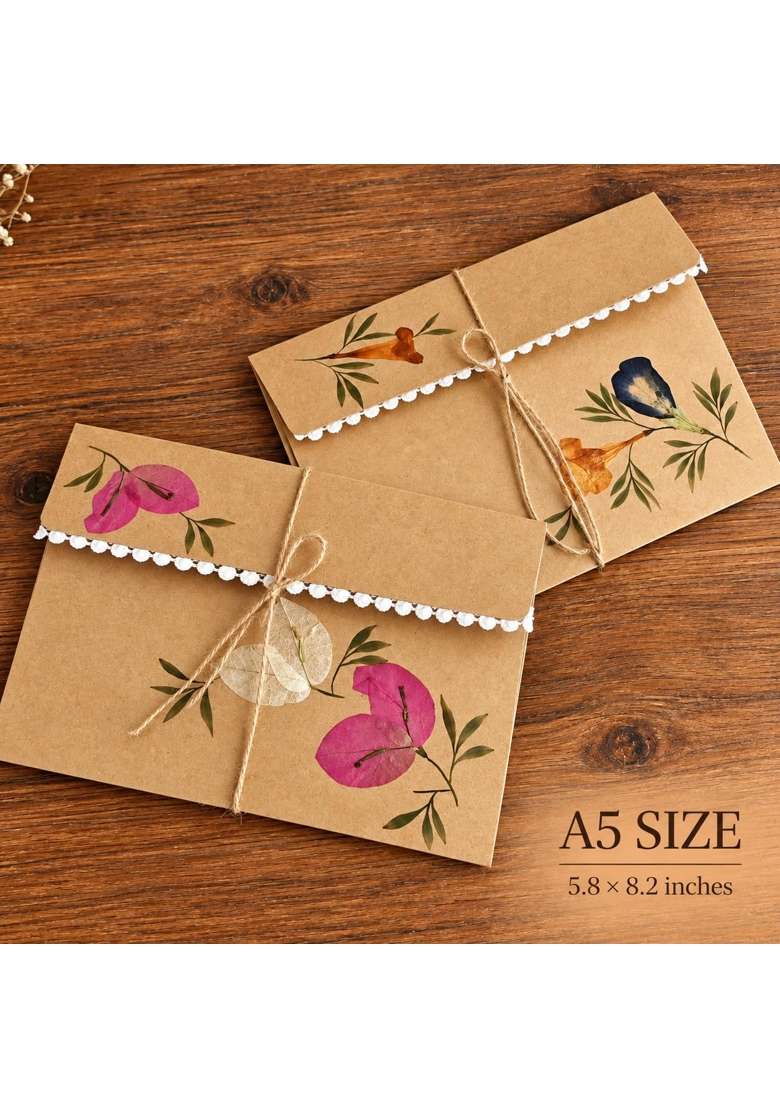 Petalsbyshweta A5 Size Pressed Flower Envelopes 5 Point 8 Point 2 Inches Pack of 4 - Indya