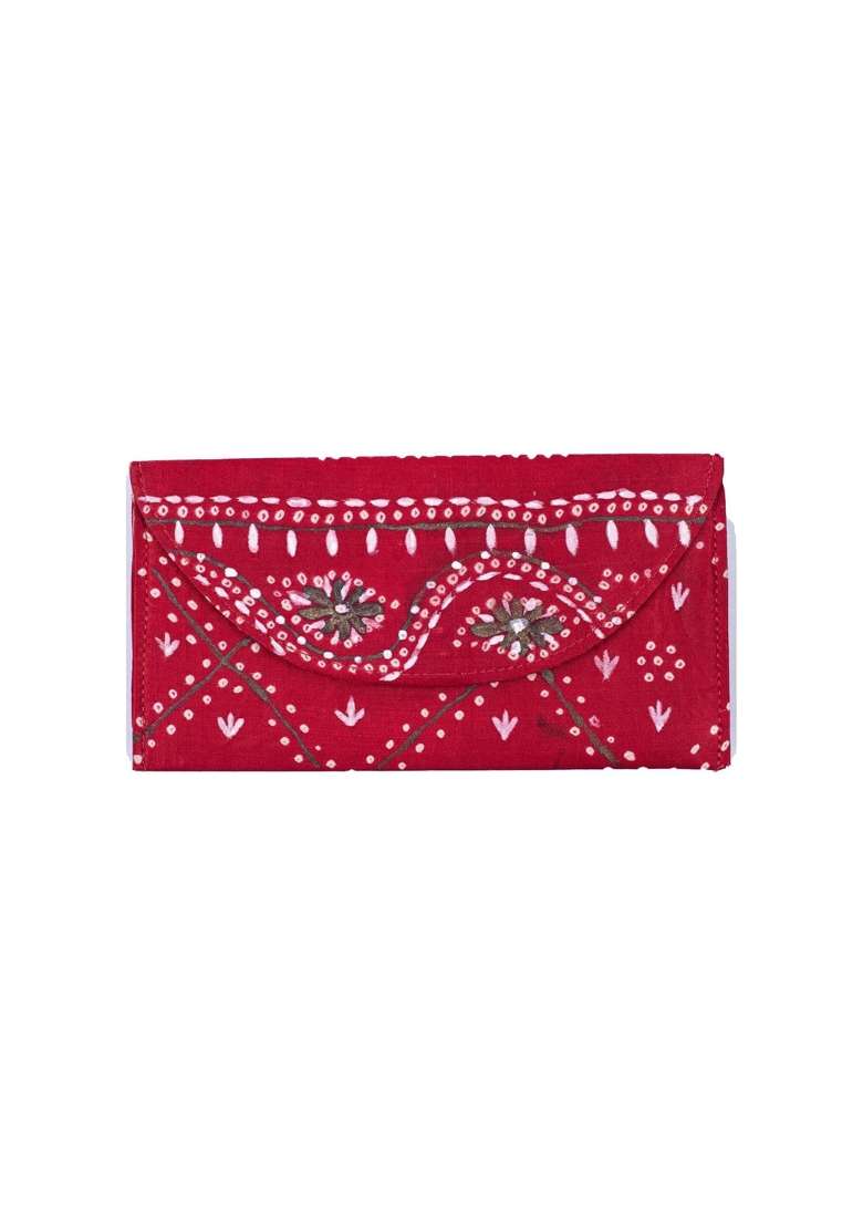 Red Silk Money Cover Hand Painted and Embellished Cash Envelope for Weddings Shagun and Gifting - Indya