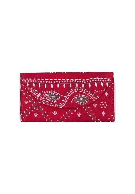 Red Silk Money Cover Hand Painted and Embellished Cash Envelope for Weddings Shagun and Gifting