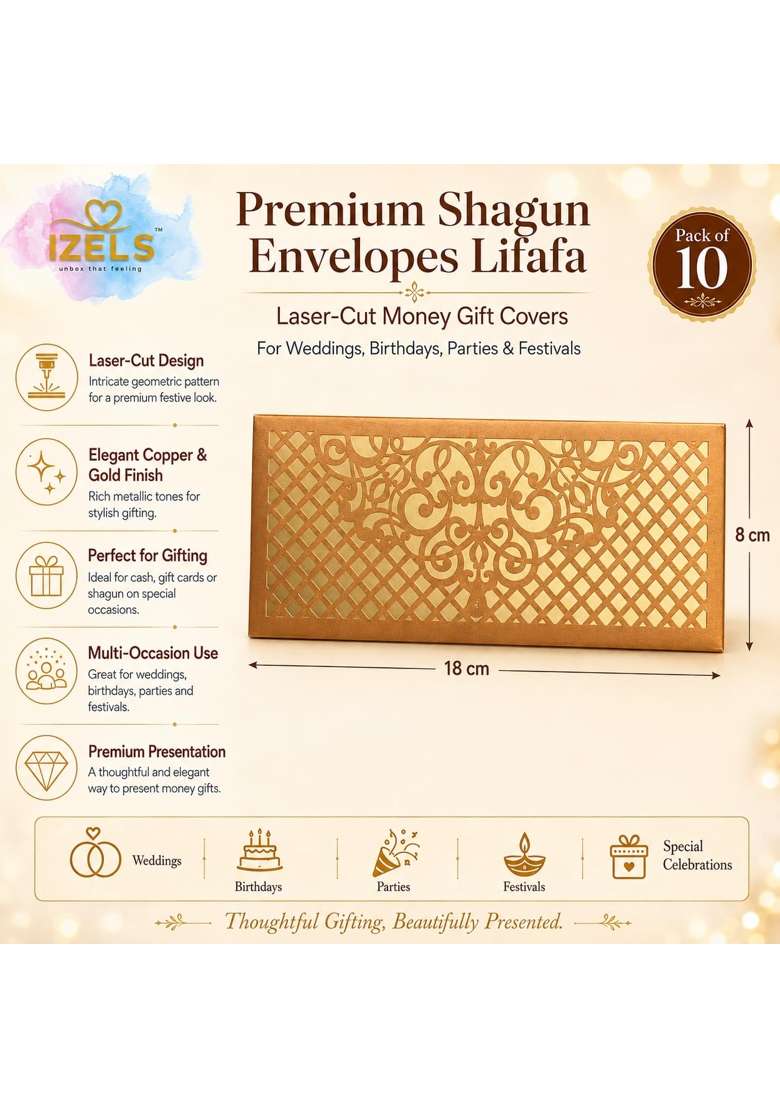 Izels Premium Shagun Envelopes Lifafa Laser Cut Money Gift Covers for Weddings Birthdays Pack of 30 - Indya