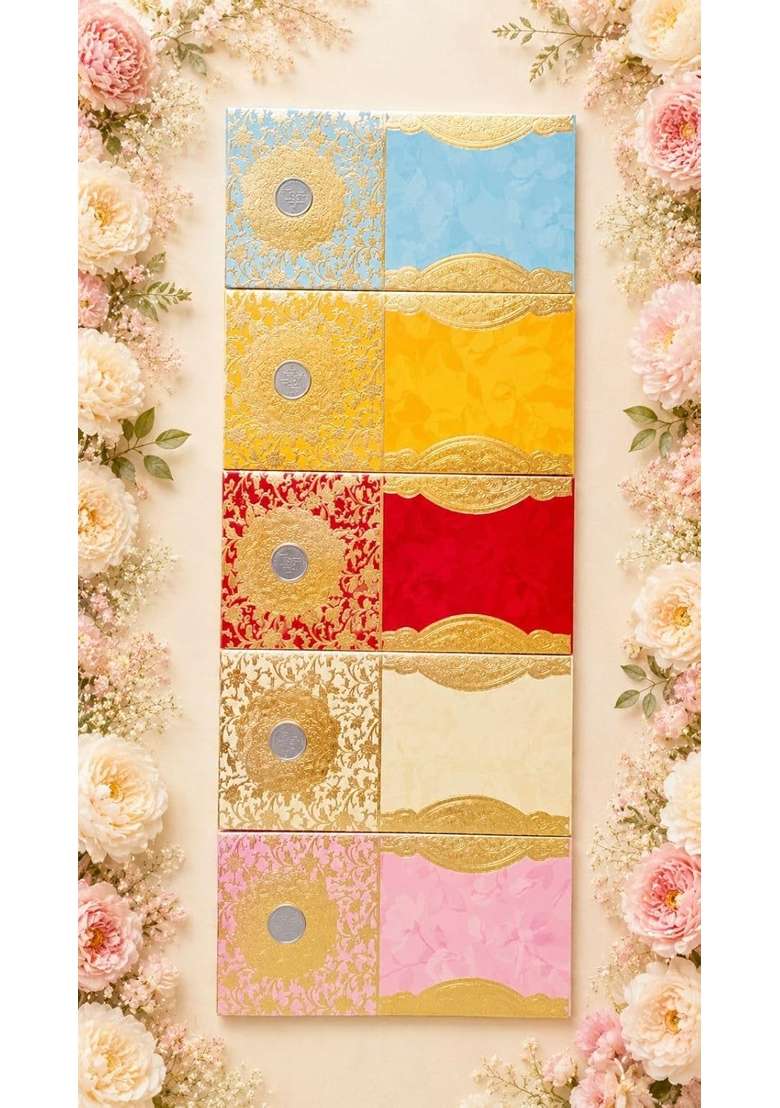 Decorative Shagun Envelopes with Gold Floral Print Envelopes for Gifting Cash Money Sagan Envelope Lifafa - Indya