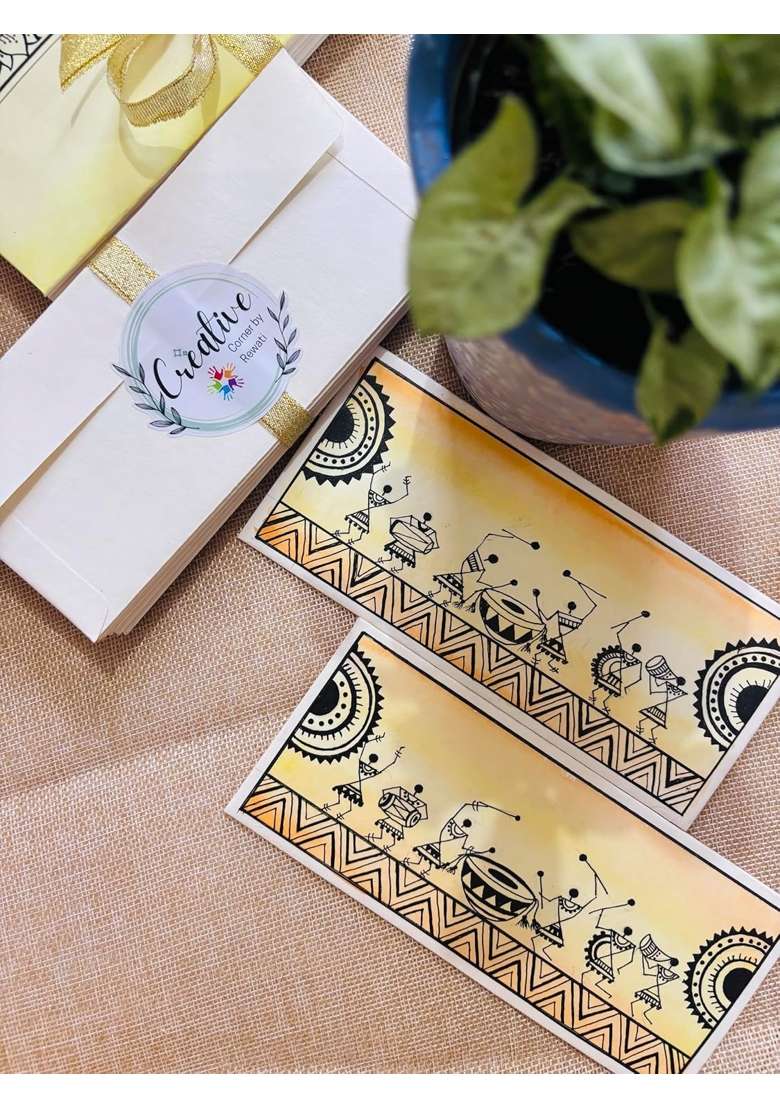 White Handpainted Envelopes Unique Hand Painted Design Shagun Envelopes Designer Pack of 10 - Indya