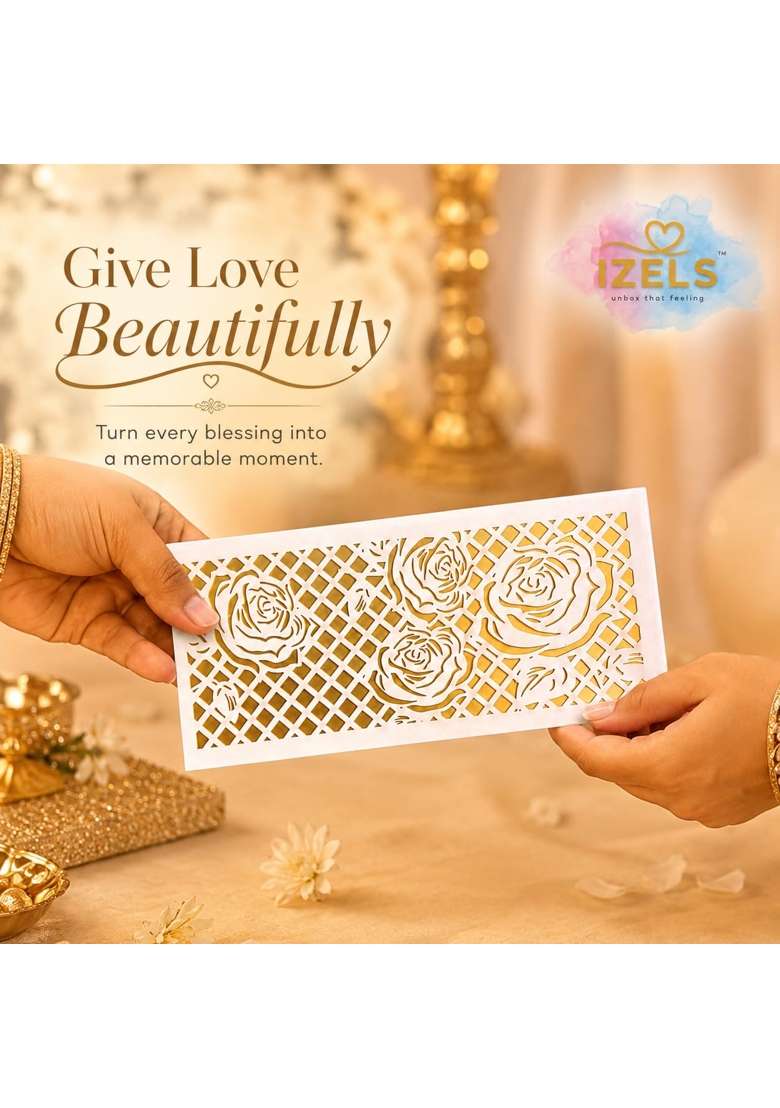 Izels Premium Shagun Envelopes Lifafa Laser Cut Money Gift Covers for Weddings Birthdays Pack of 30 - Indya