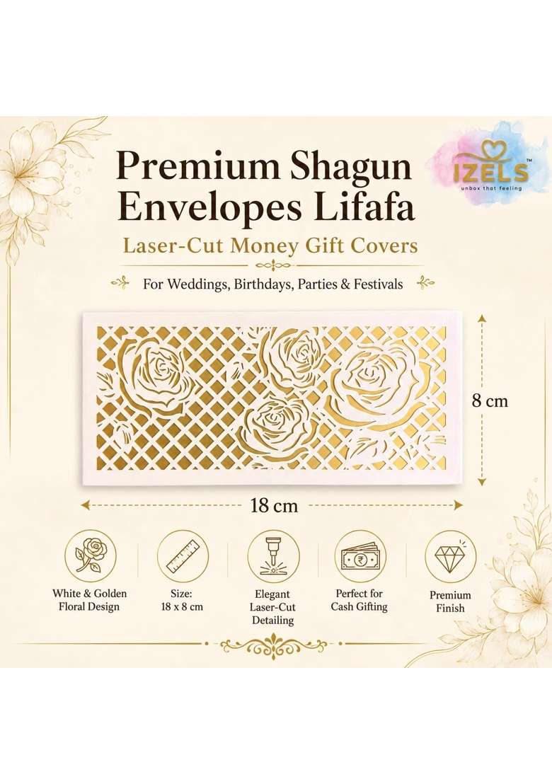 Izels Premium Shagun Envelopes Lifafa Laser Cut Money Gift Covers for Weddings Birthdays Pack of 30 - Indya