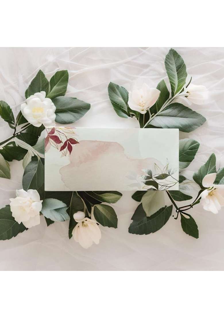Blessings Money Gifting Envelopes Pink and Green Leaves Design White Colour Set of 100 - Indya