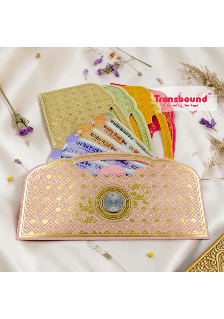 Transbound Multicolor 40 Pcs Premium Purse Shape Shagun Envelopes with Coin for Cash Gifts in Weddings - Indya