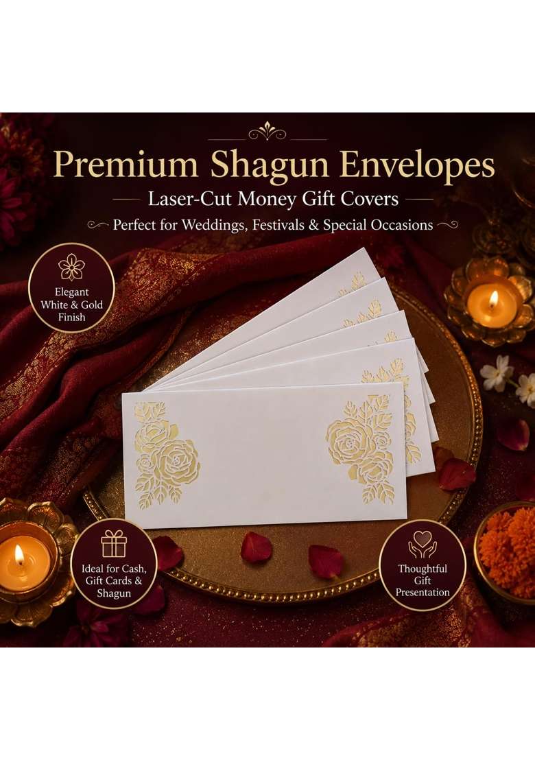 Izels Premium Shagun Envelopes Lifafa Laser Cut Money Gift Covers for Weddings Birthdays Pack of 30 - Indya
