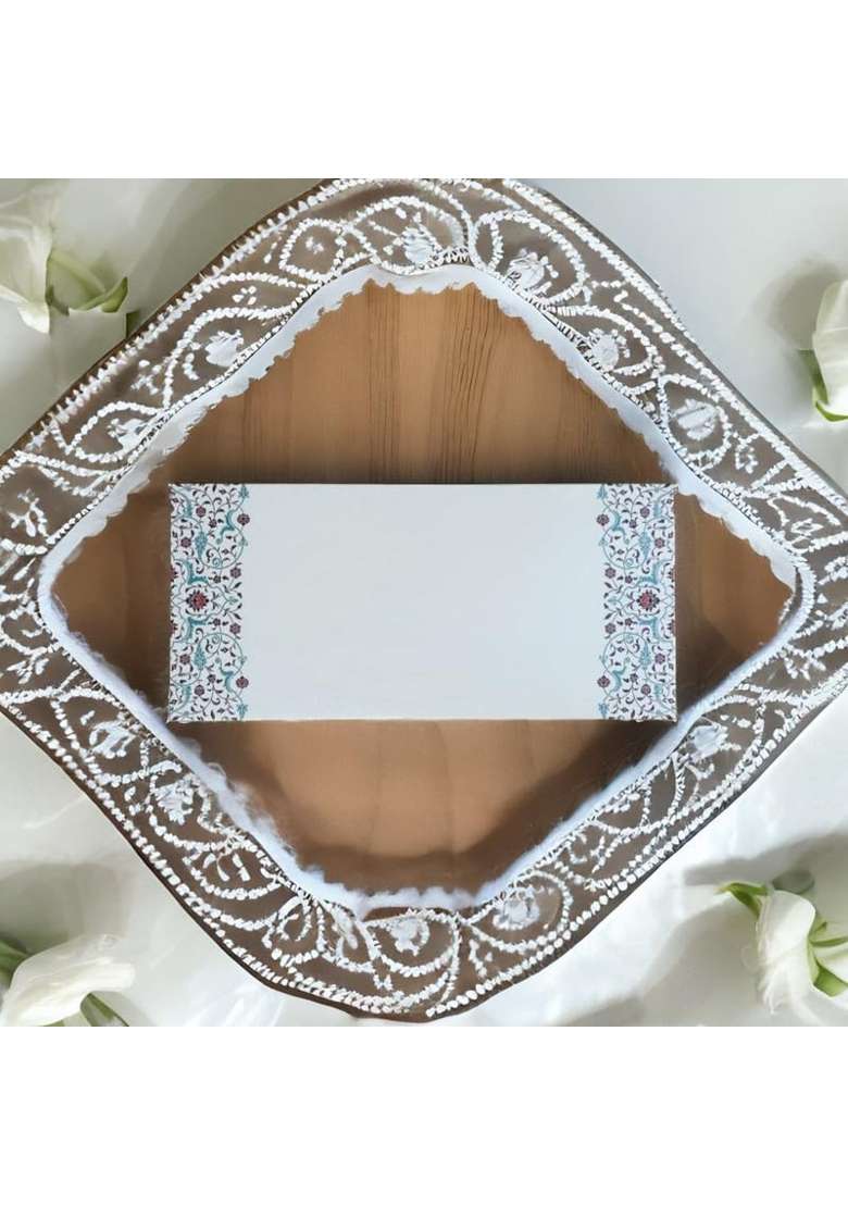 Blessings Money Gifting Envelopes Premium Design White Colour with Detailed Border Set of 100 - Indya