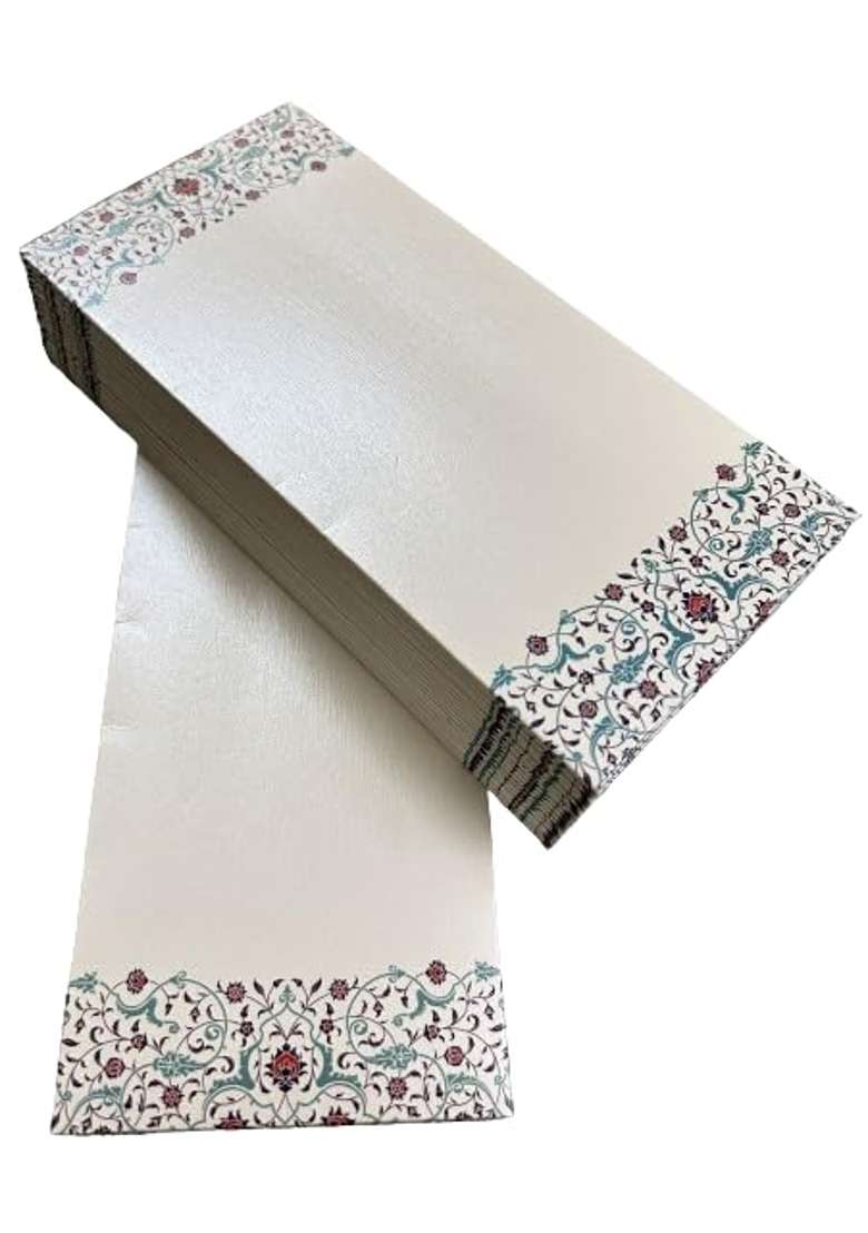 Blessings Money Gifting Envelopes Premium Design White Colour with Detailed Border Set of 100 - Indya